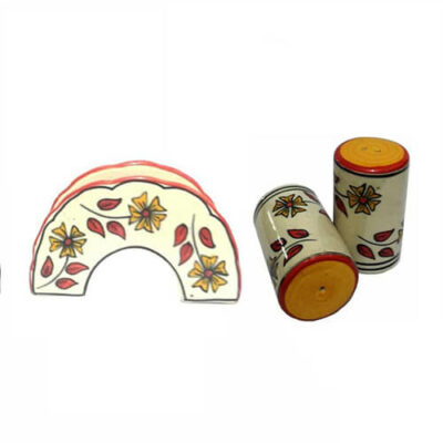 Red & Yellow Floral Design Salt Pepper Shaker & Napkin