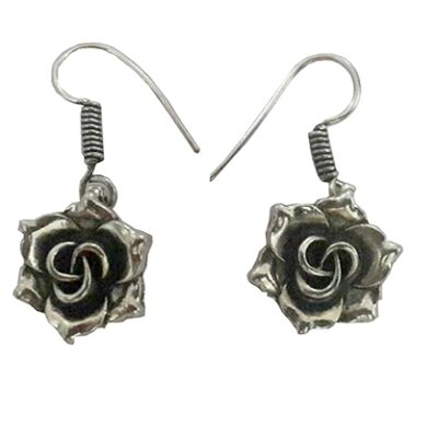 Buy Oxidized Silver Rose Shape Hanging Earring.