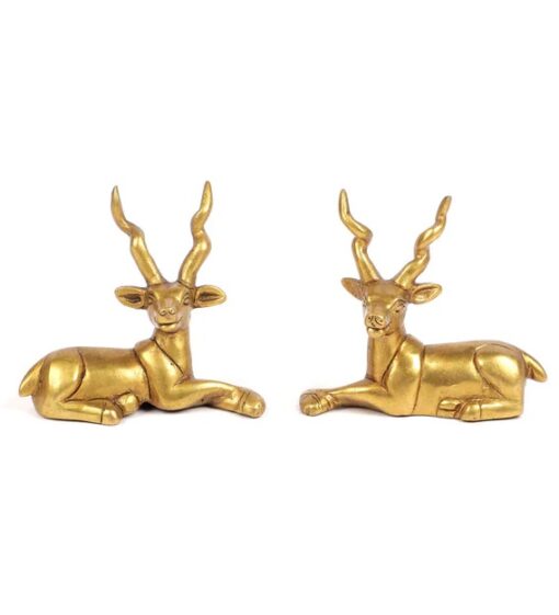 Decorative Brass Sitting Deers Set Of Two.