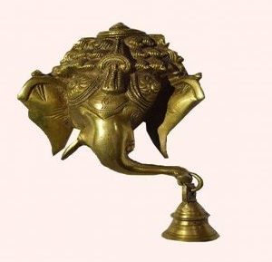 Handcrafted Lord Ganesha Face Mask Wall Mountable Brass Bell