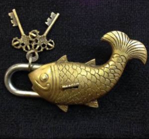 Handcrafted Brass Fish Lock With Key In 5 Inch Size