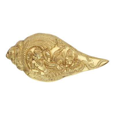 Handcrafted Golden Brass Shankh With Beautiful Carving