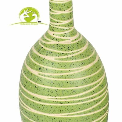 Stoneware Flower Vase Ribbed Design in Green & Beige Combination