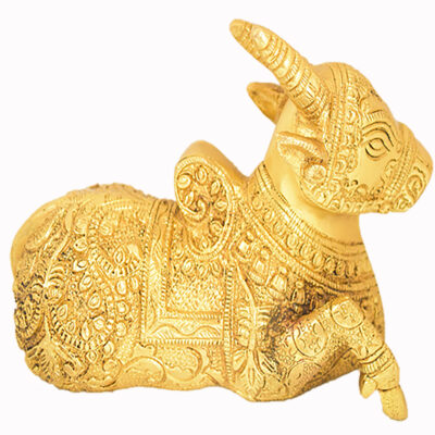 Handcrafted Brass Sitting Nandi Cow Bull God