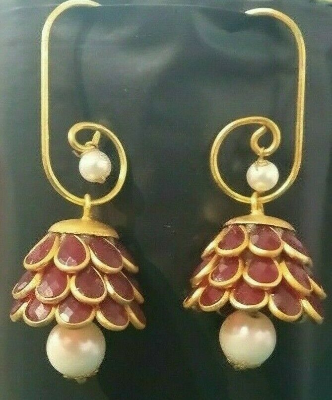 Woma Gold Plated Orange Dangler Meenakari Earrings - 1318064F