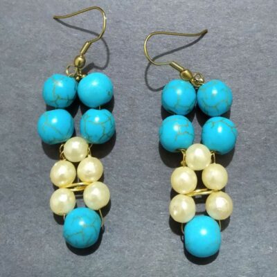 Handcrafted Pearl Turquoise Earrings Brass Stud Earrings