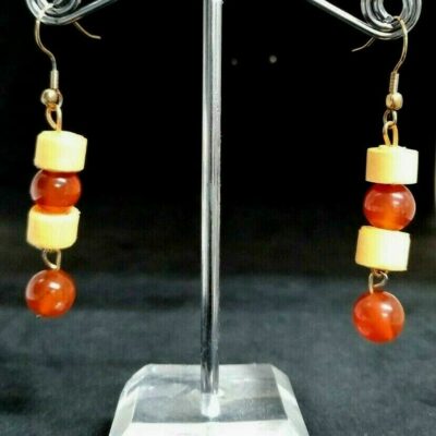 Handcrafted Orange 7mm Jade Earrings Women Jewelry