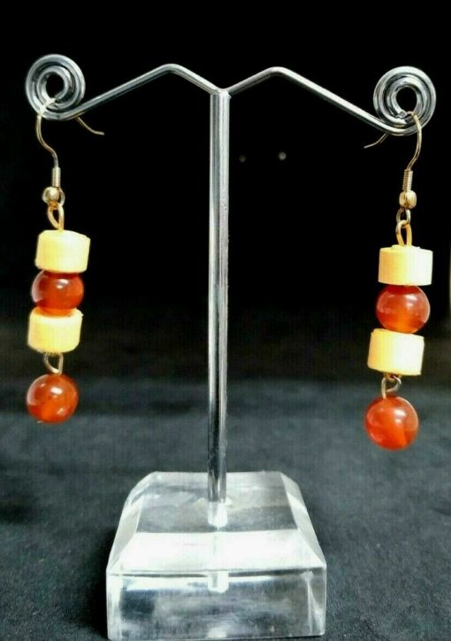 Handcrafted Orange 7mm Jade Earrings Women Jewelry