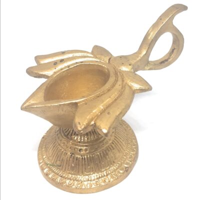 Brass Lotus Oil Diya Stand Diwali Festival Puja Religious