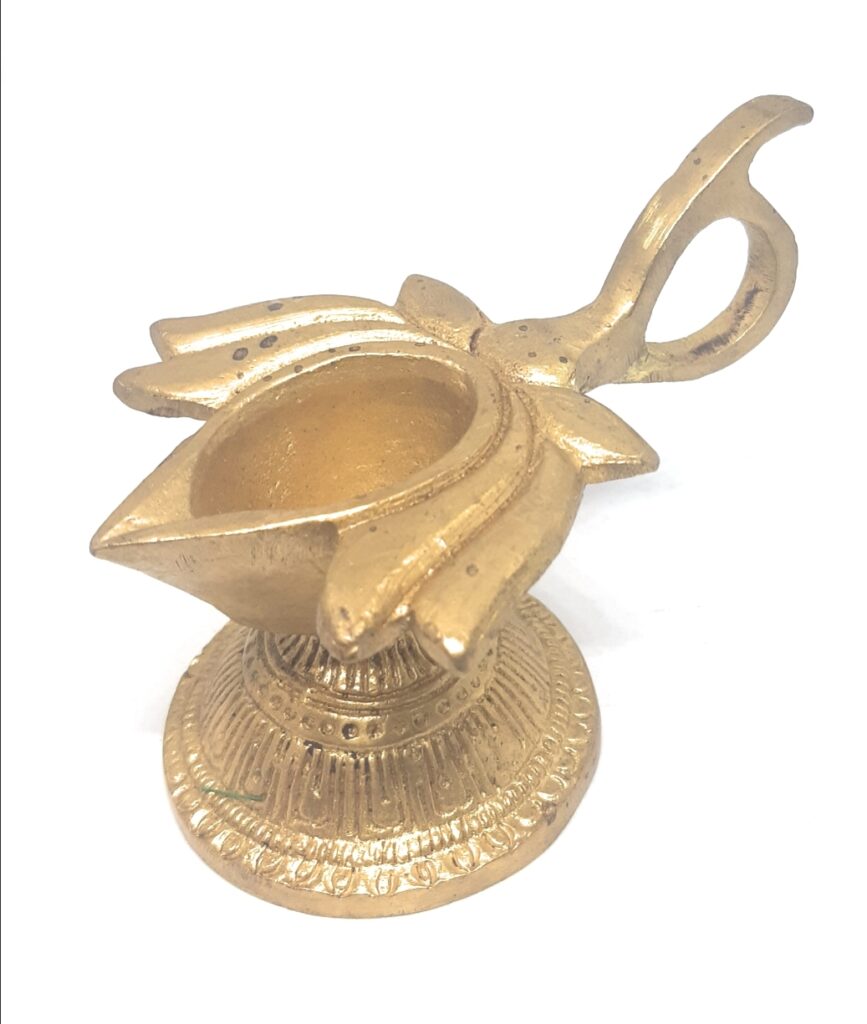 Brass Lotus Oil Diya Stand Diwali Festival Puja Religious