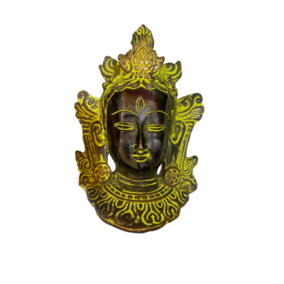 Handcrafted Brass Tara Maa Hanging Mask in Black.