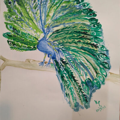 Handmade Water Color Art Peacock Painting