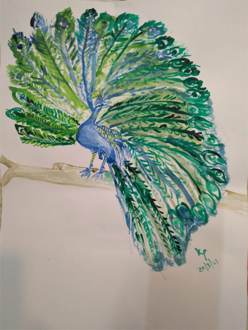 Handmade Water Color Art Peacock Painting