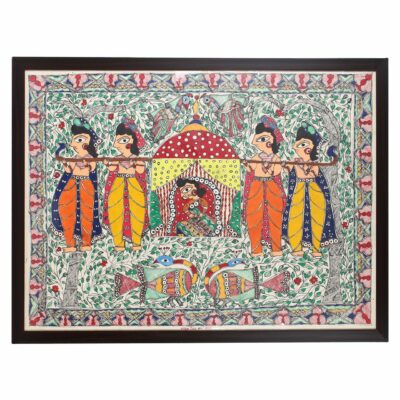 Handmade Madhubani Mithila Painting Folk Indian Art.