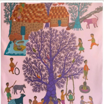 Gond Folk Handmade Canvas Art Indian Village Painting