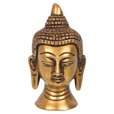 Handcrafted Golden Brass Buddha Face Statue for Calmness