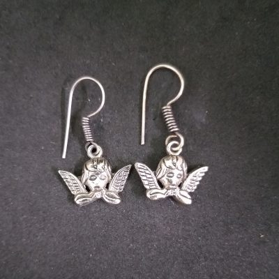 Hanging Silver Cherub Angle Dangle Earrings