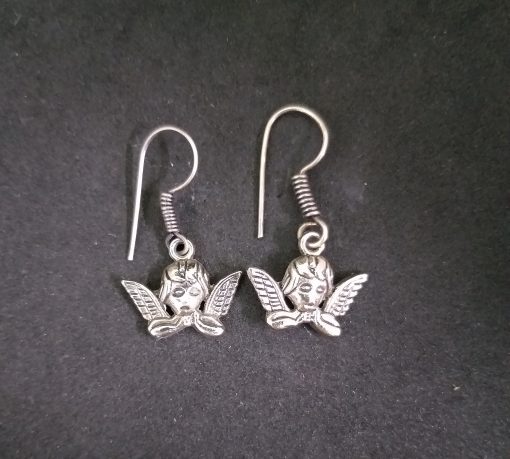 Hanging Silver Cherub Angle Dangle Earrings