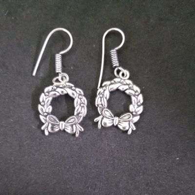 Handmade Silver Christmas Wreath Earring