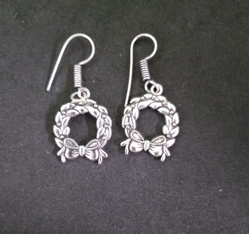 Handmade Silver Christmas Wreath Earring