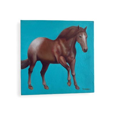 Original canvas painting of a brown horse in standing pose