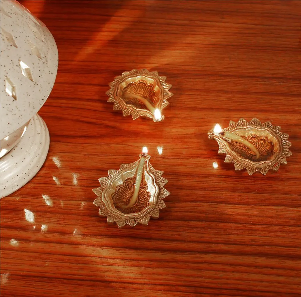 Handcrafted Brass Diya Set of Three for Daily Puja and Diwali Decoration