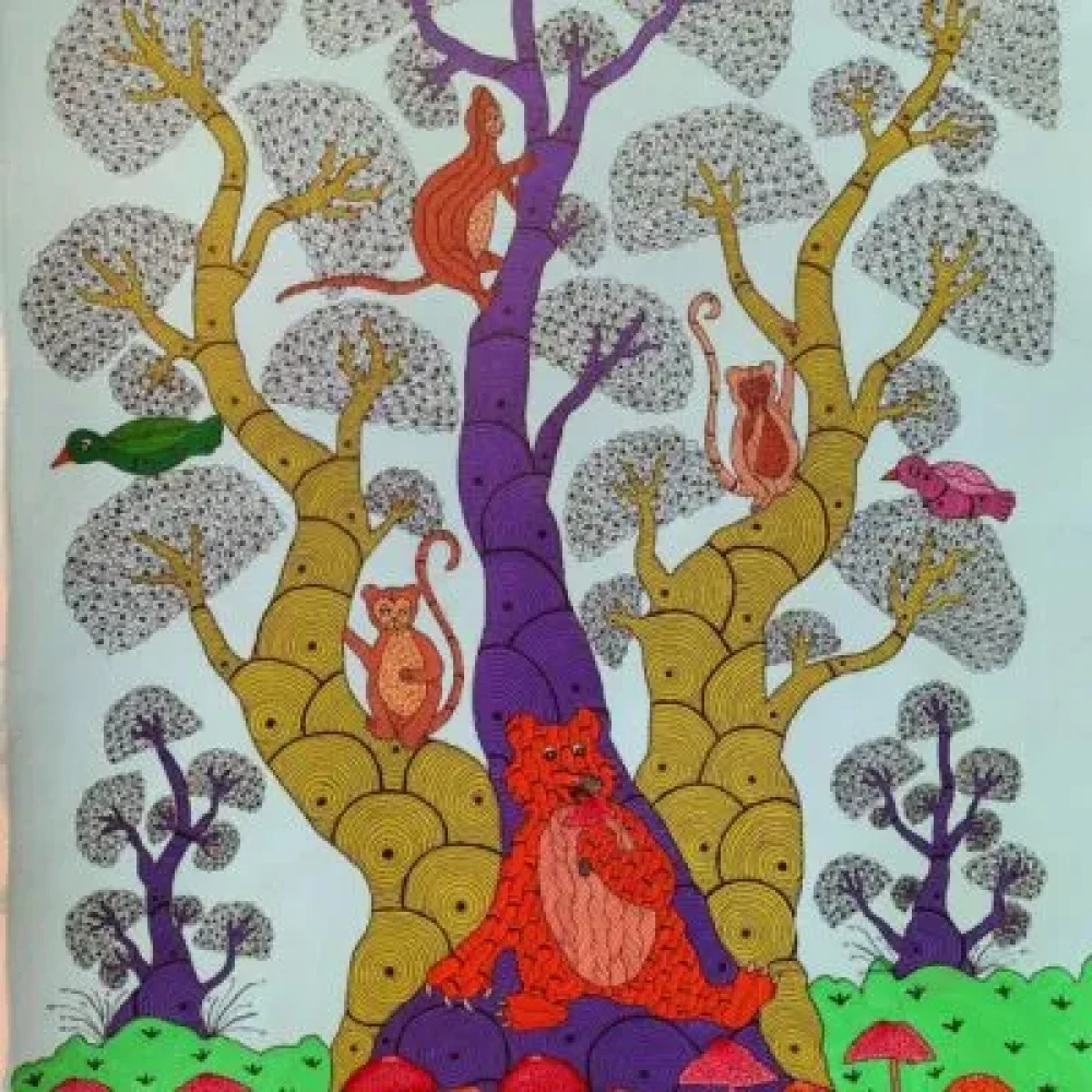 Handmade Gond Art Tree Painting – Traditional Indian Handmade Gift for Every Occasion
